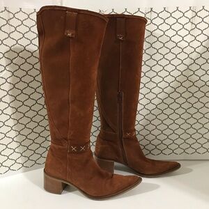 Bronx Brown Suede Knee-High Western Boots - Women Size 39
